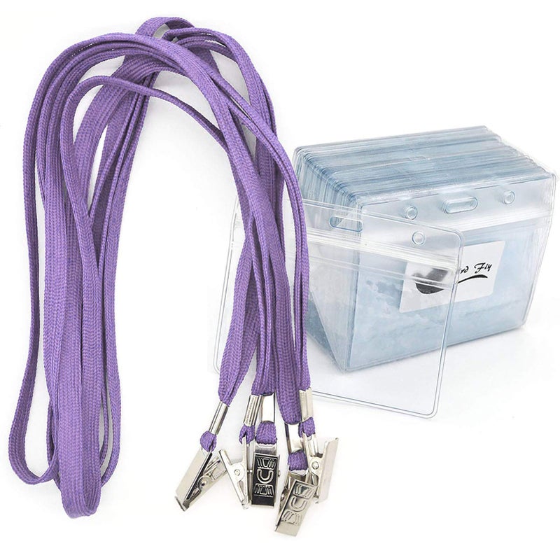 Bird Fiy Lanyards with ID Holders - Waterproof Plastic Name Tags & Badges (50 Pack, Purple, Horizontal) - Image 1